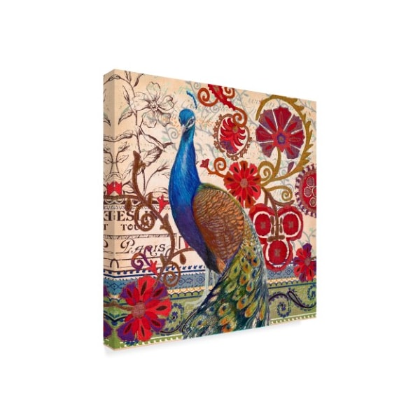 Art Licensing Studio 'Peacock Decor Red' Canvas Art,18x18